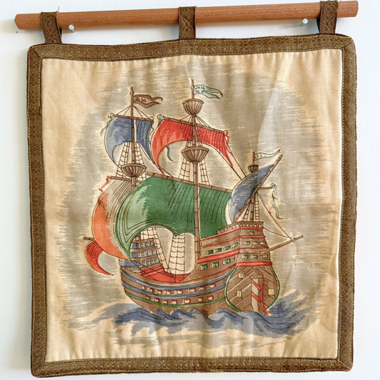 Nautical Coastal Vintage Gallery Wall - Wall Tapestry & Brass Detail 32" x 32