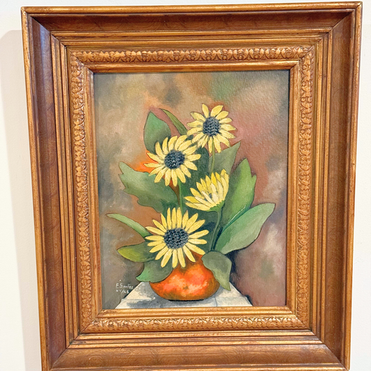 Midcentury Parisian Apartment Vintage Gallery Wall - Oil Paintings & Brass Accent 36" x 32"