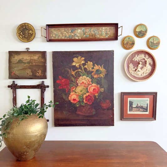 Old World European Vintage Gallery Wall – Oil Painting & Antique Framed Art 48" x 36"