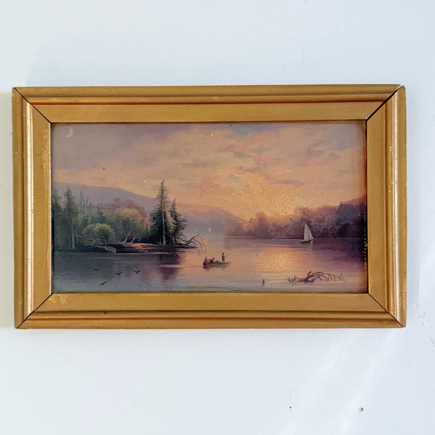 Sunset Seaside Vintage Gallery Wall - Large Paintings & Wood-Framed Mirror 65" x 60"