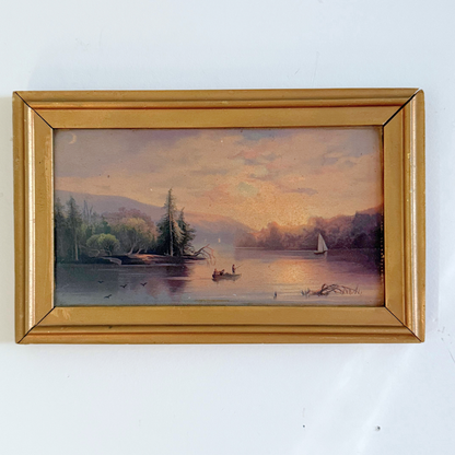 Sunset Seaside Vintage Gallery Wall - Large Paintings & Wood-Framed Mirror 65" x 60"