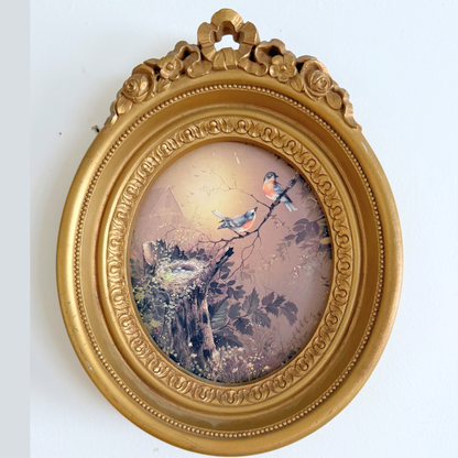 Sunset Seaside Vintage Gallery Wall - Large Paintings & Wood-Framed Mirror 65" x 60"