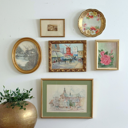 Romantic European Vintage Gallery Wall - Signed Paintings & Gilded Frames 36" x 36"