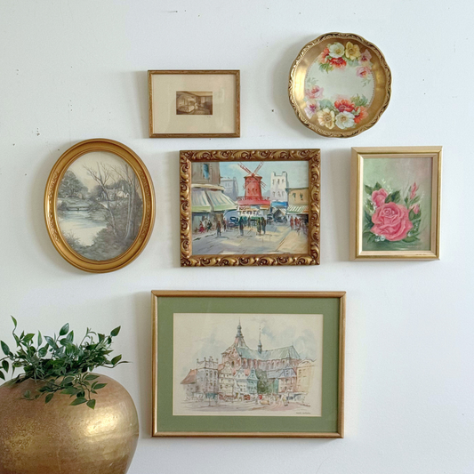 Romantic European Vintage Gallery Wall - Signed Paintings & Gilded Frames 36" x 36"