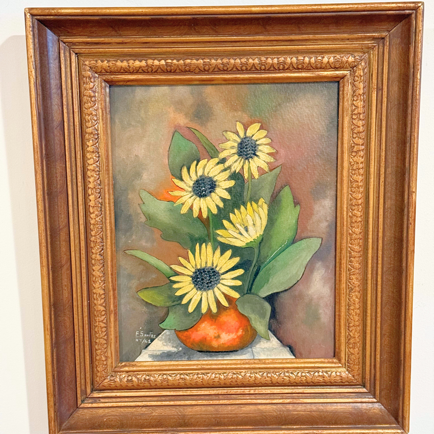 Midcentury Parisian Apartment Vintage Gallery Wall - Oil Paintings & Brass Accent 36" x 32"