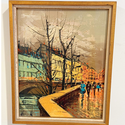 Midcentury Parisian Apartment Vintage Gallery Wall - Oil Paintings & Brass Accent 36" x 32"
