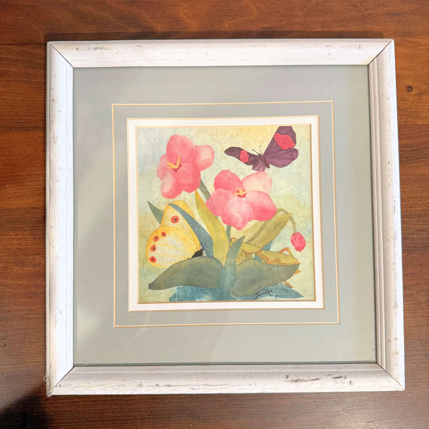 Blooms, Birds and Butterflies Vintage Gallery Wall - Signed Prints & Painted Plates 42" x 30"