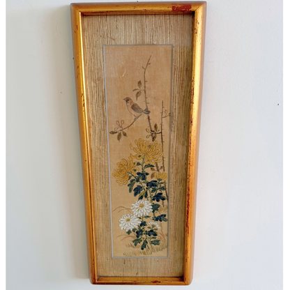 European Cottage Botanical Landscape Vintage Gallery Wall - Silk Painting & Floral Pottery 36" x 42"