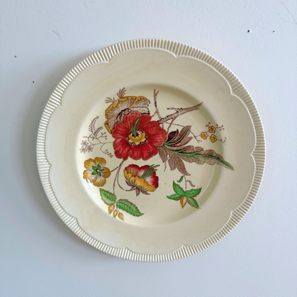 European Cottage Botanical Landscape Vintage Gallery Wall - Silk Painting & Floral Pottery 36" x 42"