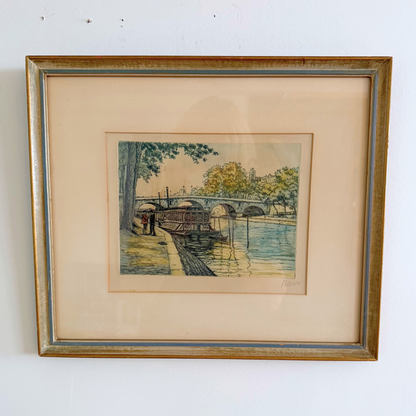 European Cottage Botanical Landscape Vintage Gallery Wall - Silk Painting & Floral Pottery 36" x 42"