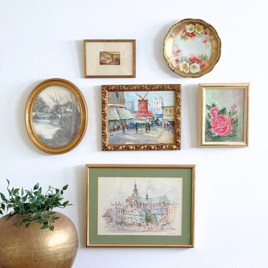 Romantic European Vintage Gallery Wall - Signed Paintings & Gilded Frames 36" x 36"