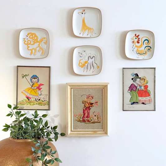 Nursery Baby Room Vintage Gallery Wall - Animal Plates & Storybook Children Art 32" x 32"