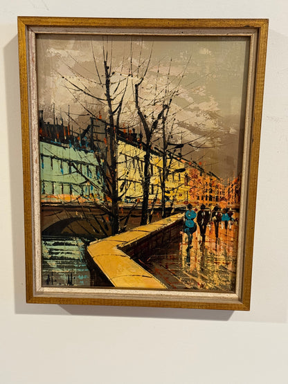 Midcentury Parisian Apartment Vintage Gallery Wall - Oil Paintings & Brass Accent