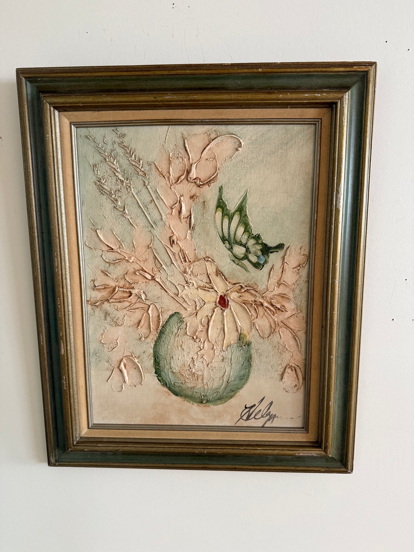 European Cottage Botanical Landscape Vintage Gallery Wall - Silk Painting & Floral Pottery