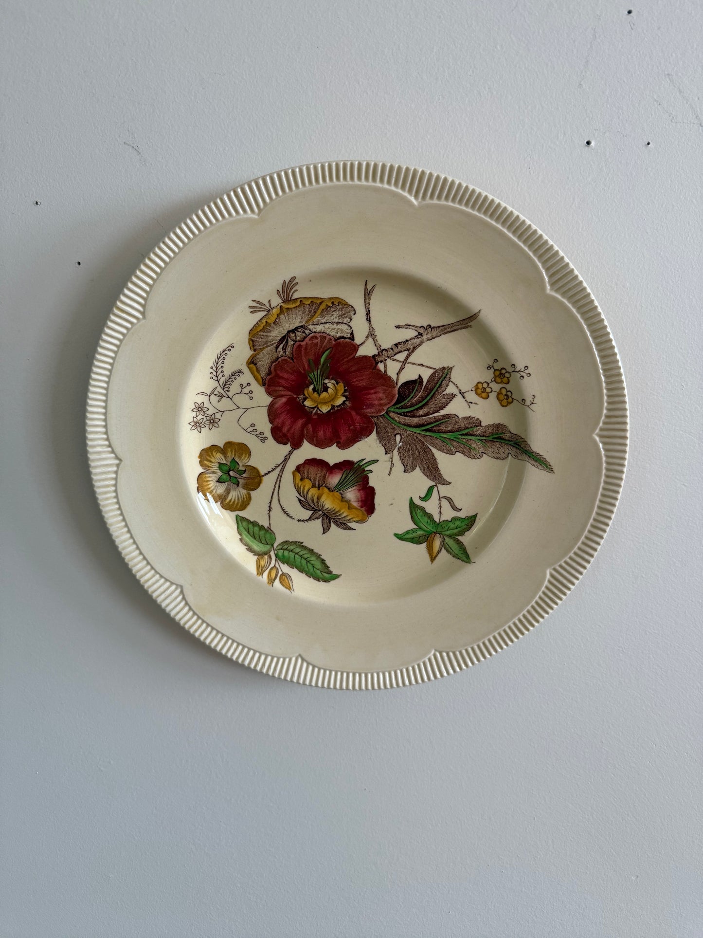 European Cottage Botanical Landscape Vintage Gallery Wall - Silk Painting & Floral Pottery